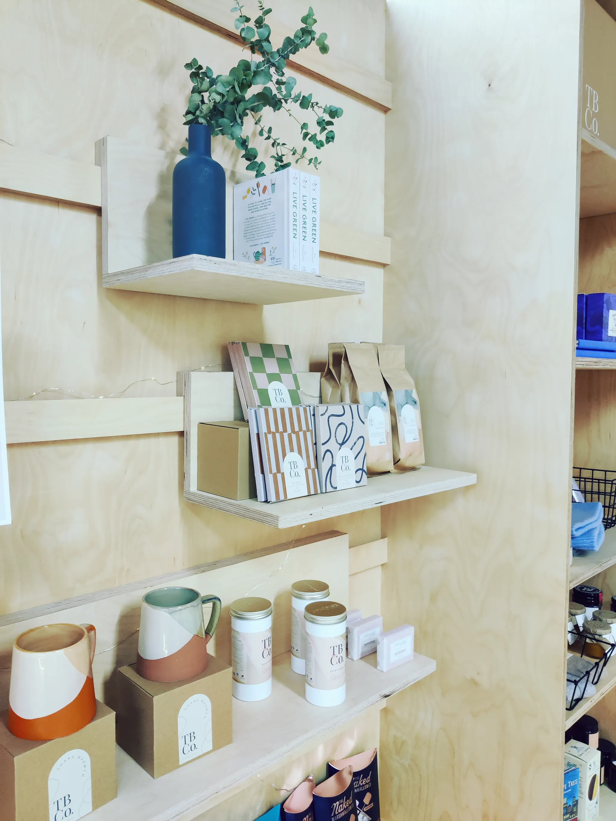 Made-to-measure plywood display units and floating shelves